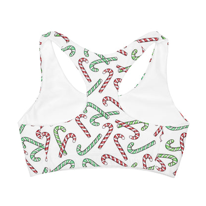 Girls Red And Green Candy Cane Sports Bra