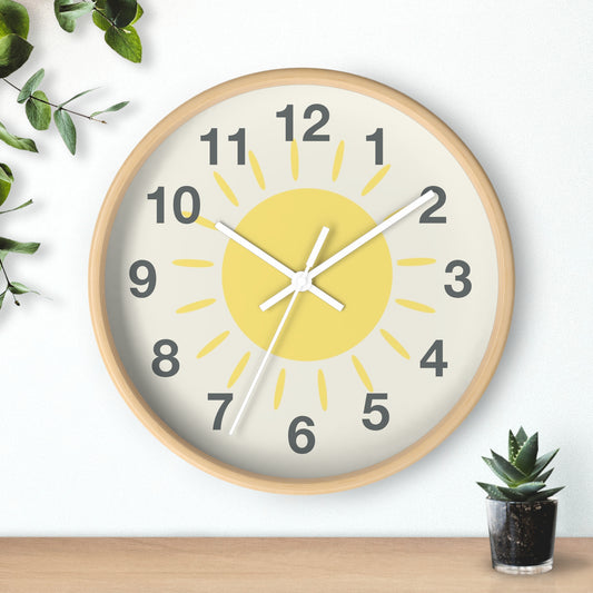 Yellow Sun Wall Clock With Silent Mechanism