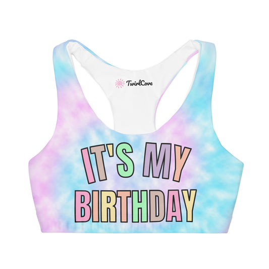 Girls Faux Tie Dye It's My Birthday Sports Bra