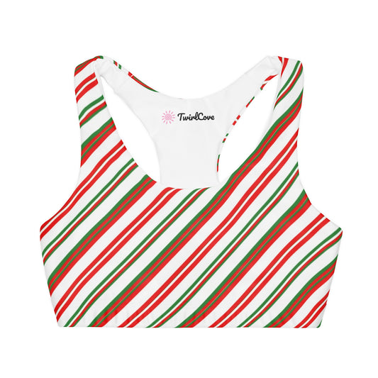 Girls Striped Candy Cane Christmas Sports Bra