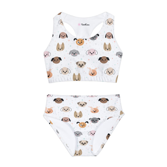 Girls Dog Face Two Piece Swimsuit