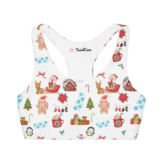 Girls Christmas Pattern Sports Bra