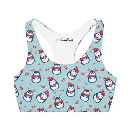 Girls Christmas Reindeer Penguin Sports Bra