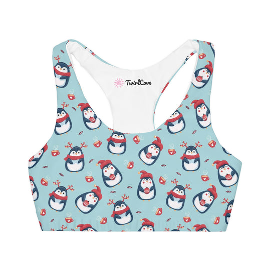 Girls Christmas Reindeer Penguin Sports Bra