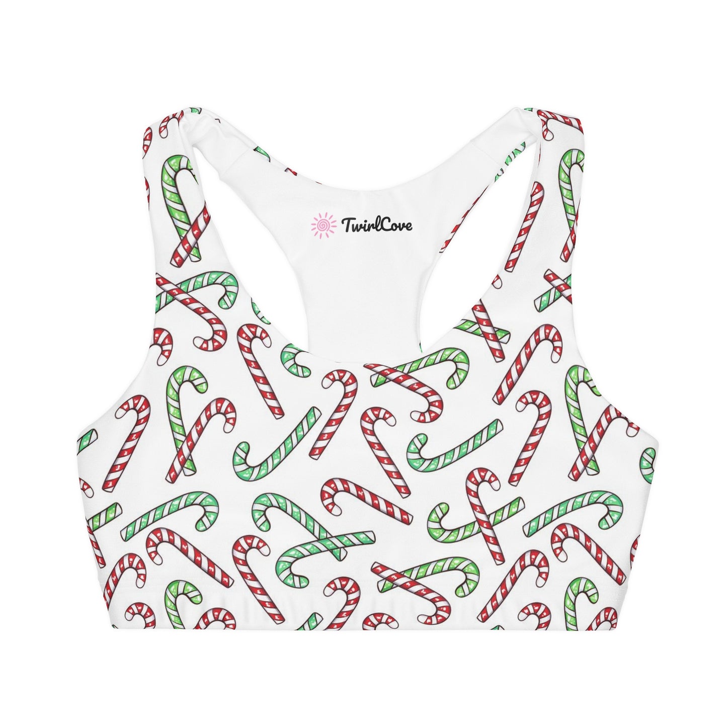 Girls Red And Green Candy Cane Sports Bra