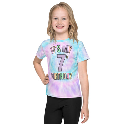 Girls Faux Tie Dye Custom Age It's My Birthday T-Shirt