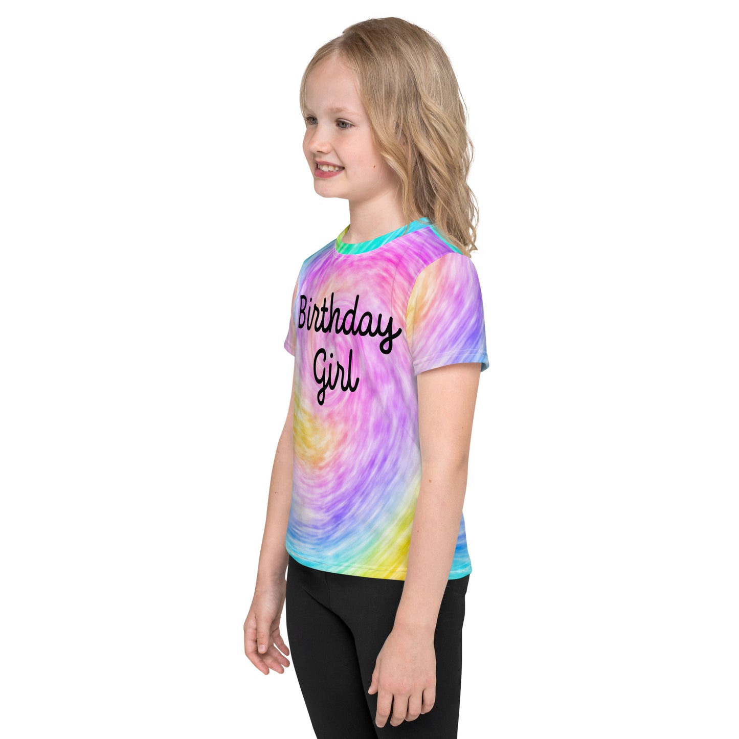 Girls Rainbow Faux Tie Dye Birthday Girl T-Shirt