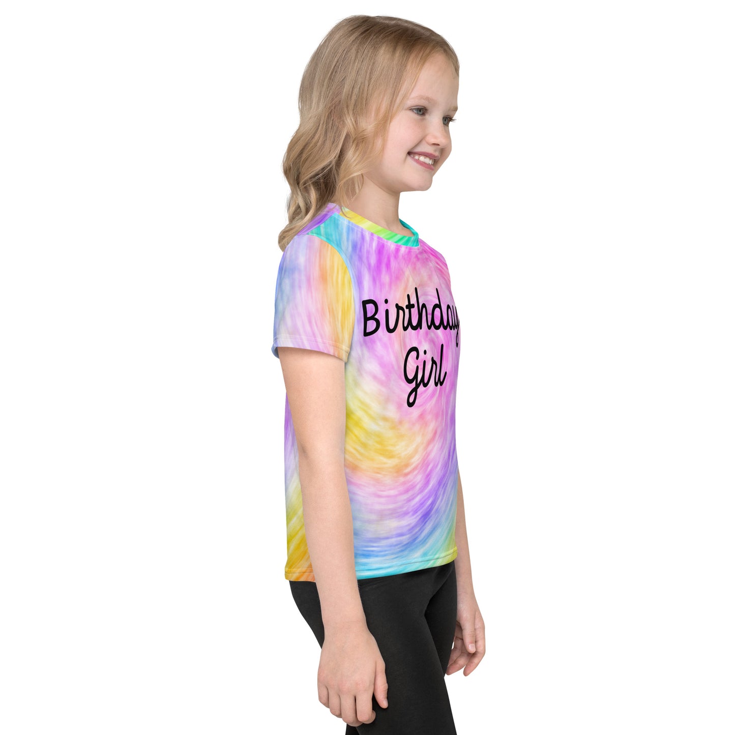 Girls Rainbow Faux Tie Dye Birthday Girl T-Shirt