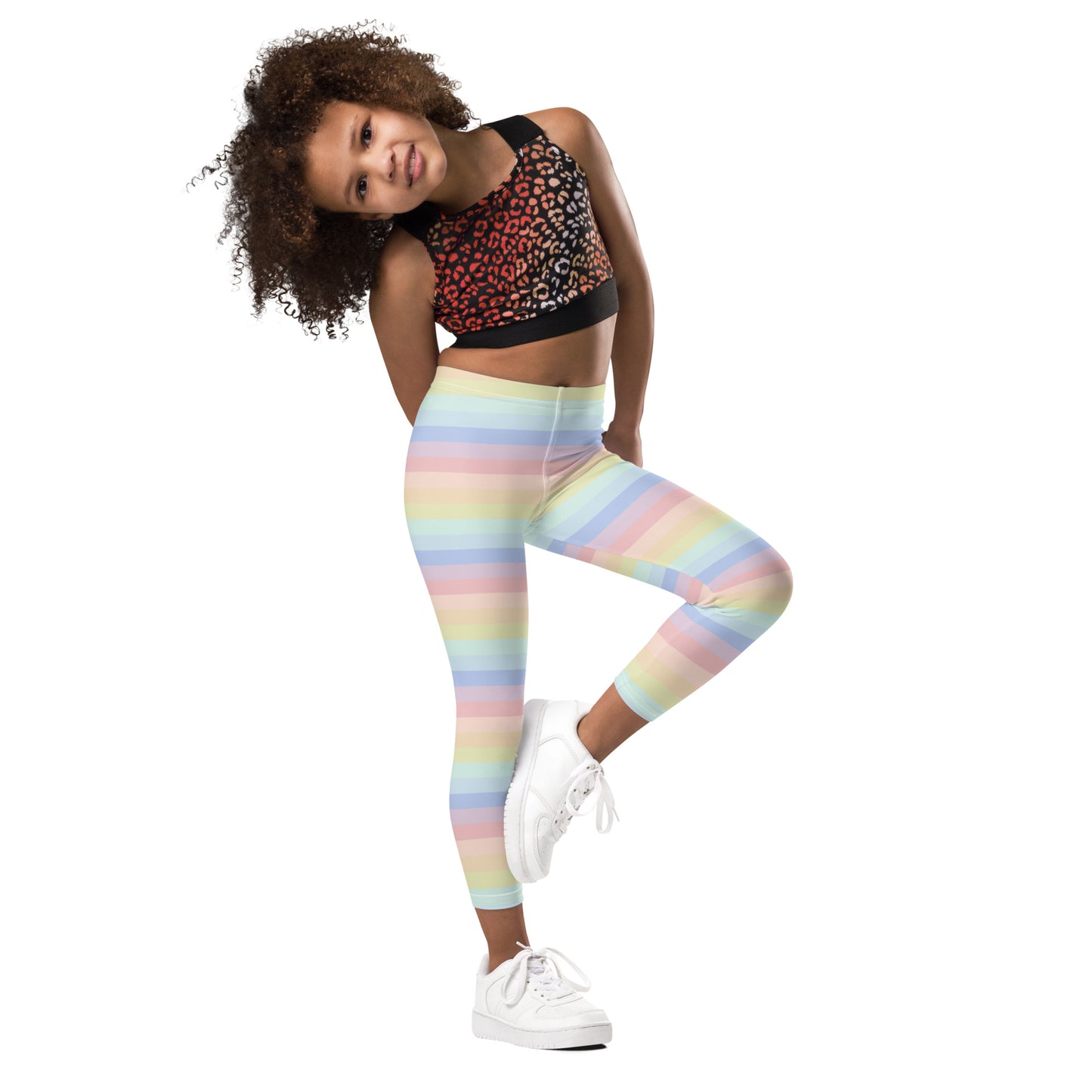 Girls Striped Rainbow Pastel Leggings