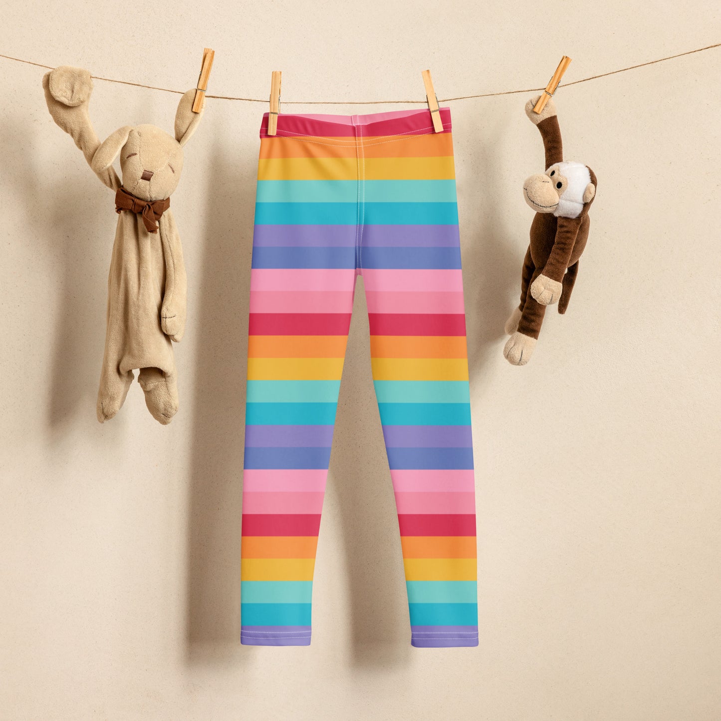 Girls Bright Striped Rainbow Leggings