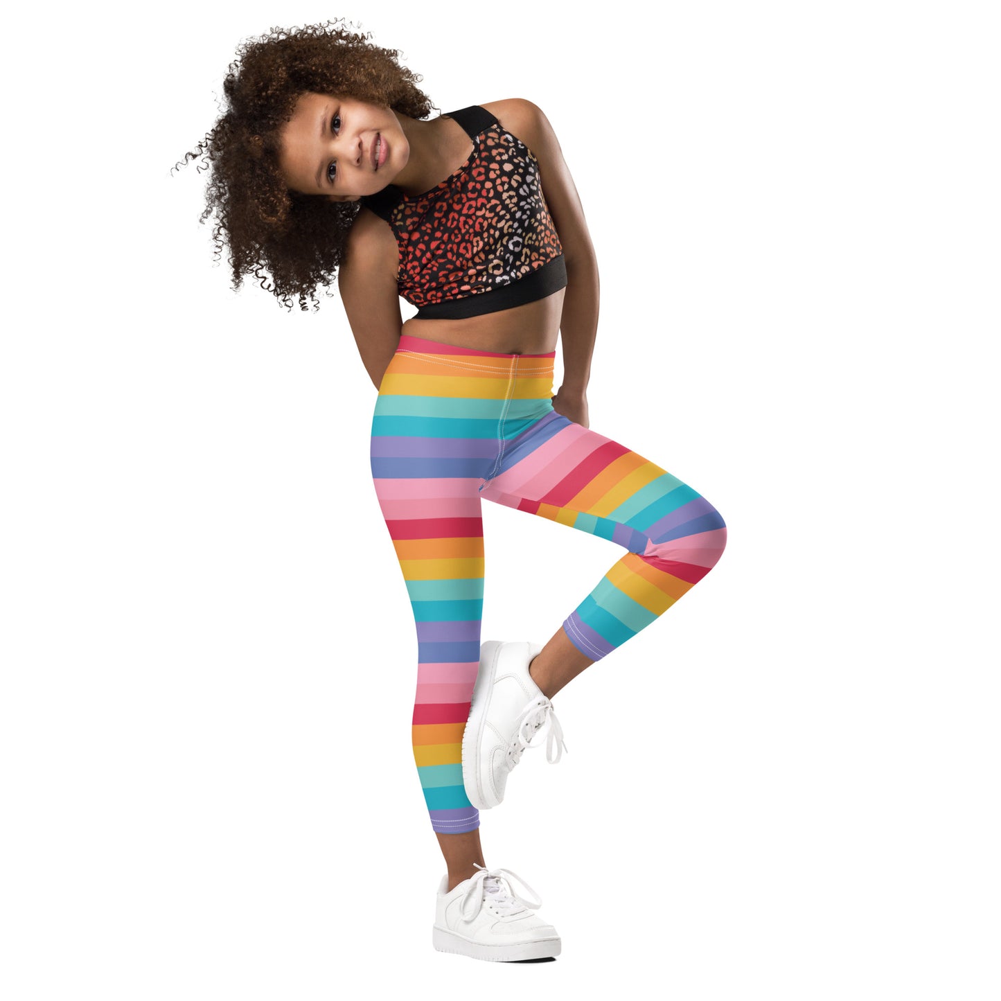 Girls Bright Striped Rainbow Leggings