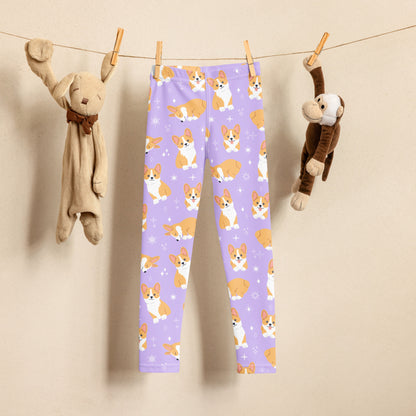 Girls Purple Corgi Dog Buttery Soft Leggings