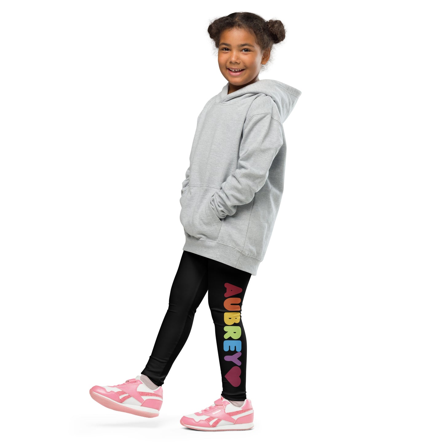 Girls Custom Rainbow Name Heart Buttery Soft Leggings