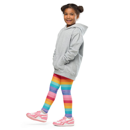 Girls Bright Striped Rainbow Leggings