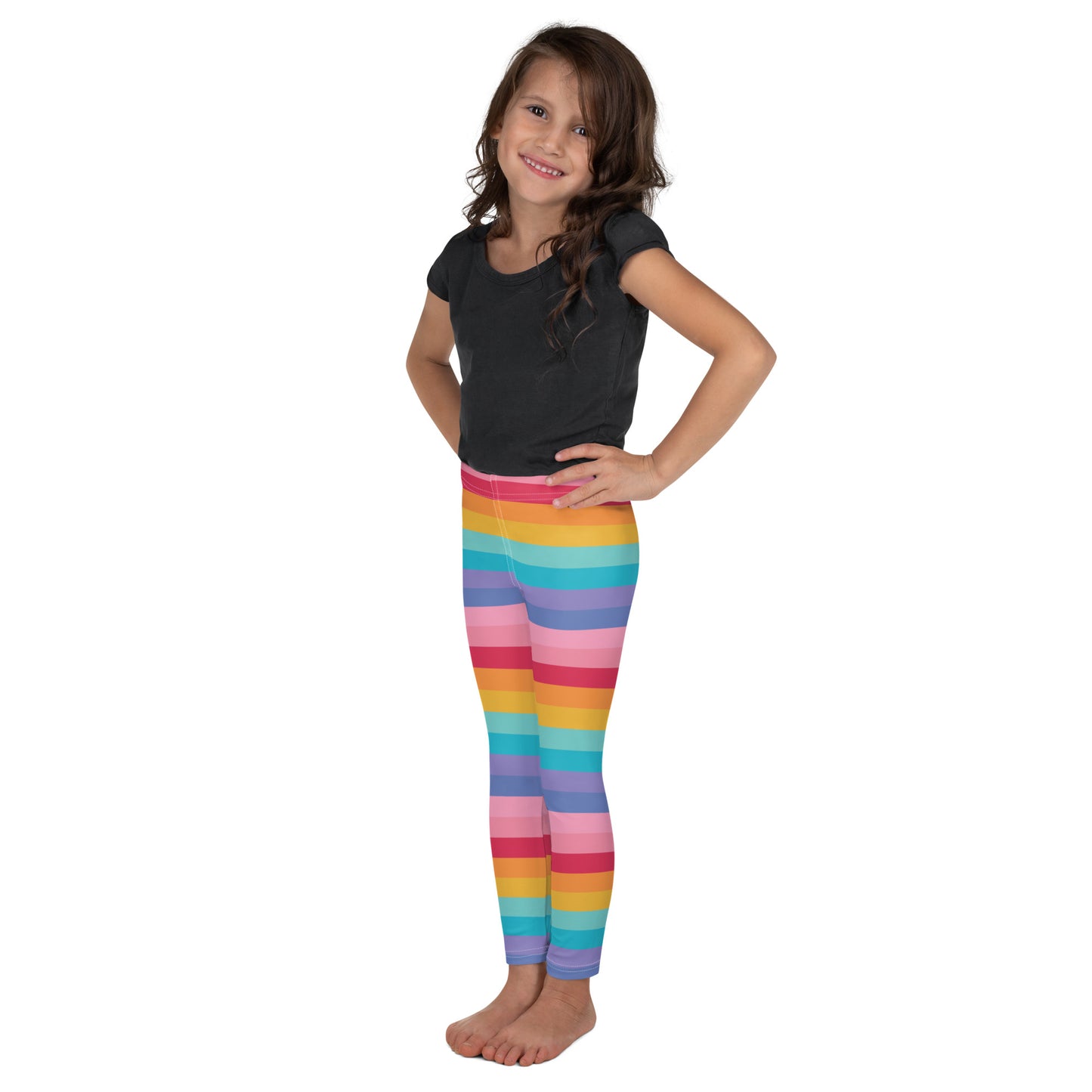 Girls Bright Striped Rainbow Leggings