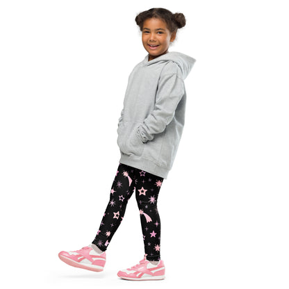 Girls Pink Shooting Stars Galaxy Leggings