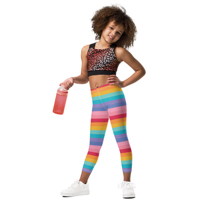 Girls Bright Striped Rainbow Leggings