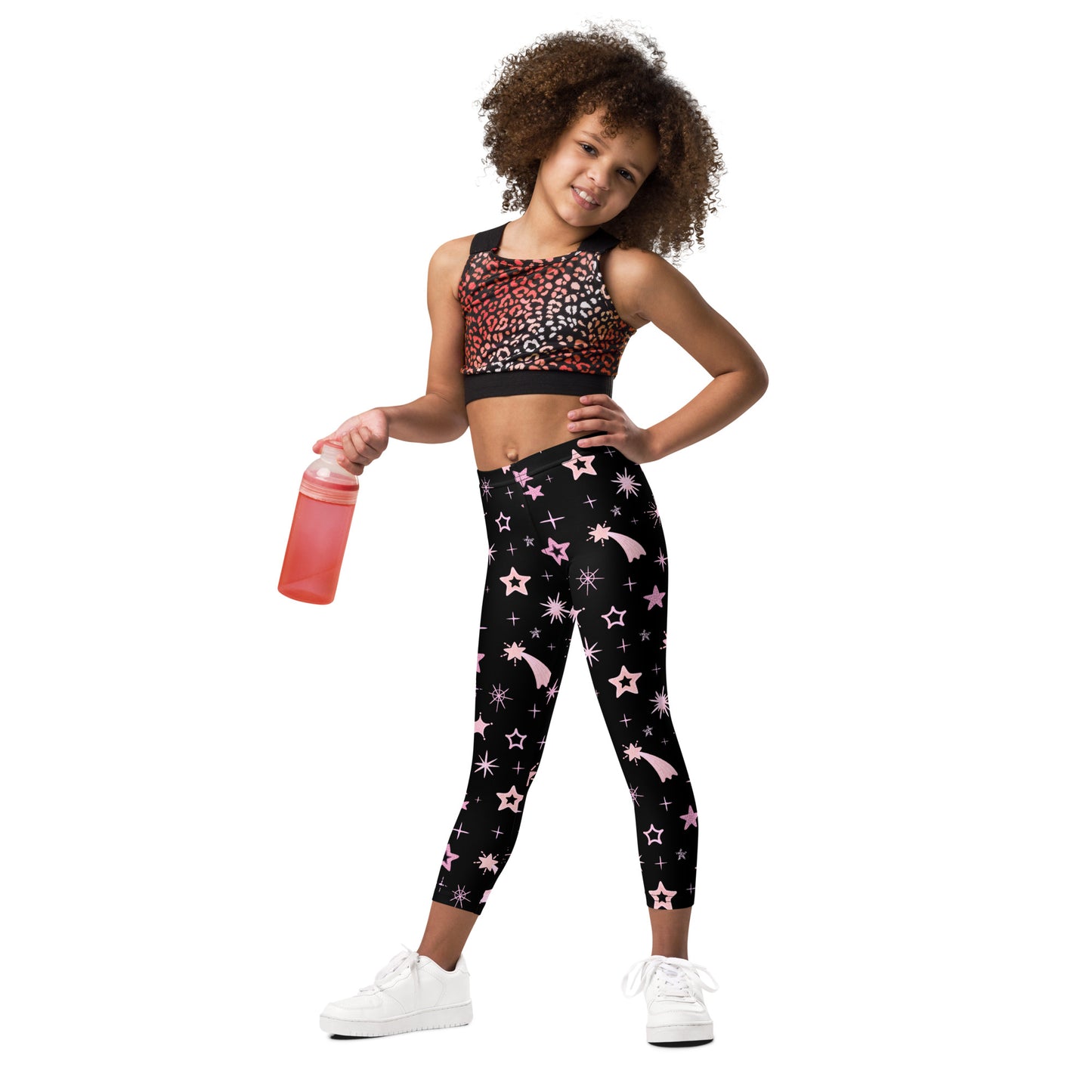 Girls Pink Shooting Stars Galaxy Leggings