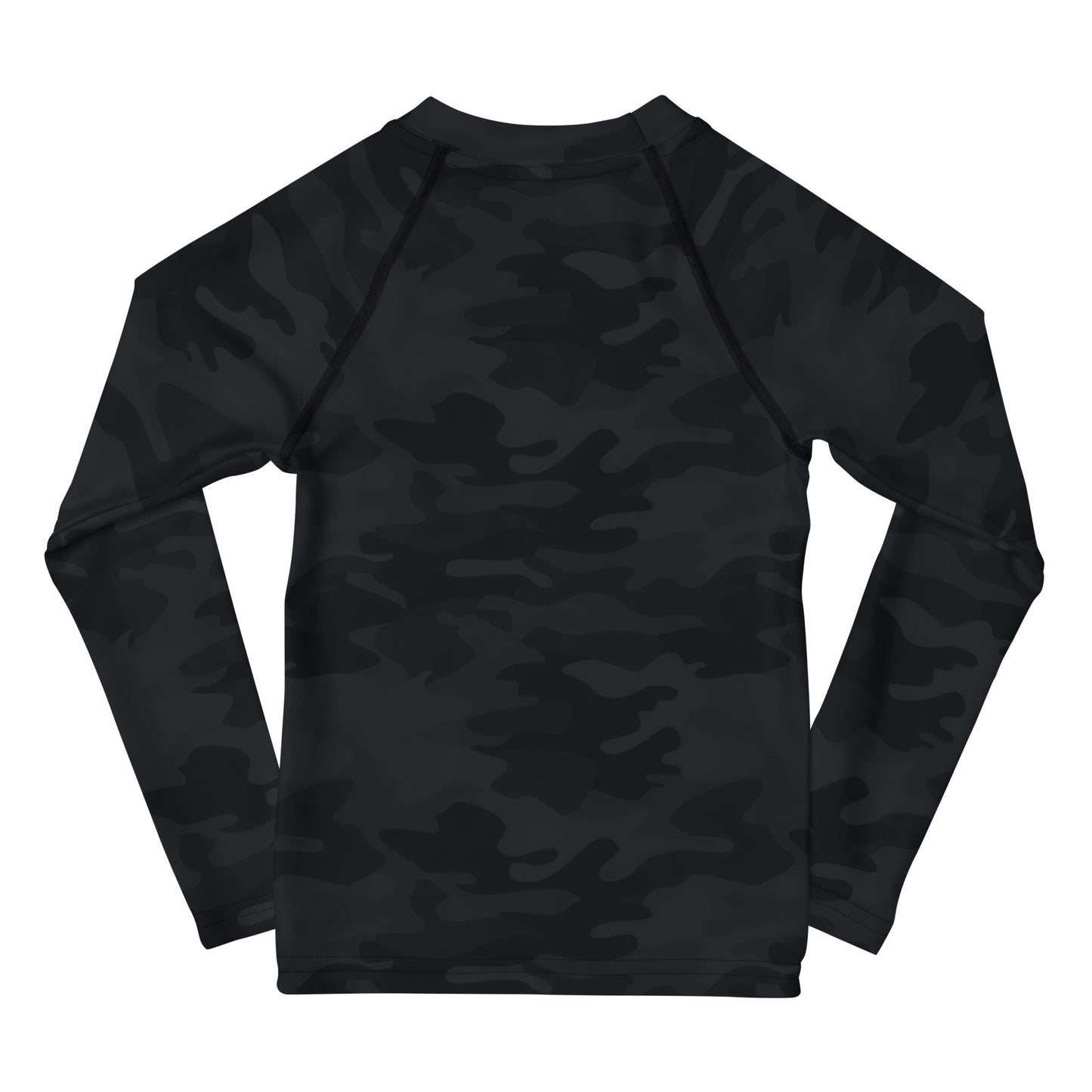 Kids Black Camouflage Long Sleeve Rash Guard Swim Shirt With UPF 50+