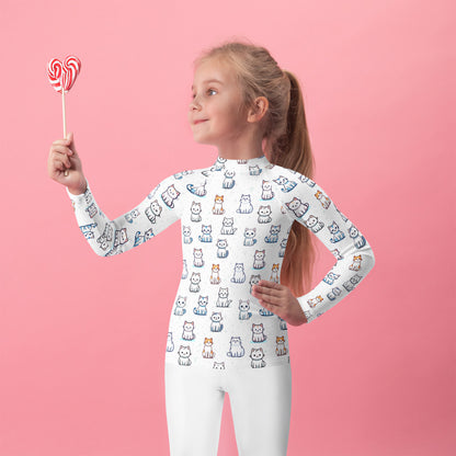 Girls Cat Pattern Rash Guard