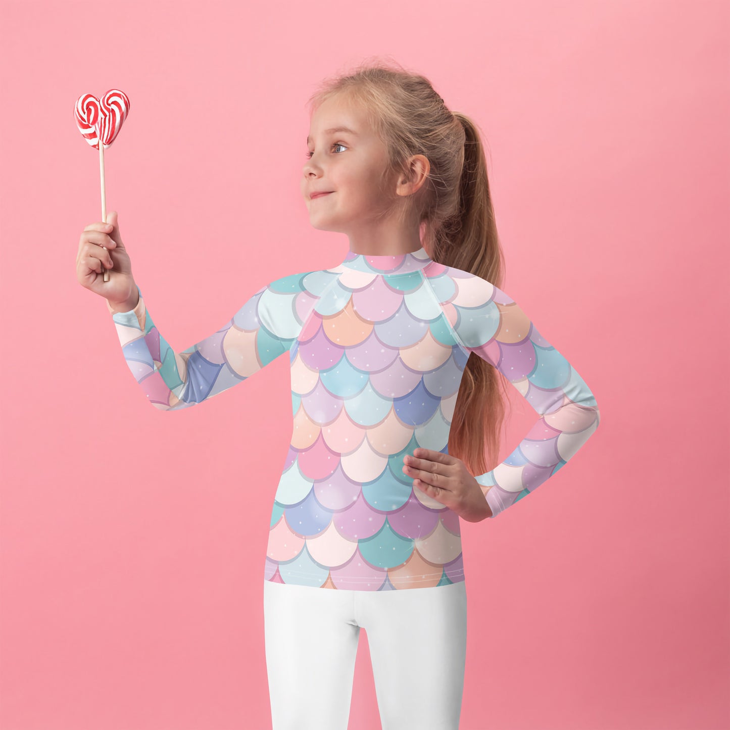 Girls Rainbow Mermaid Scales Rash Guard