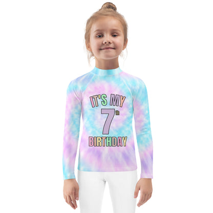 Girls Tie Dye Custom Age It's My Birthday Rash Guard