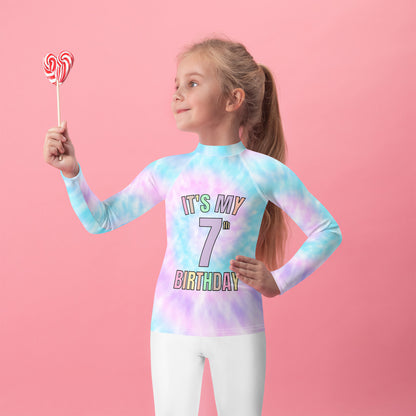 Girls Tie Dye Custom Age It's My Birthday Rash Guard