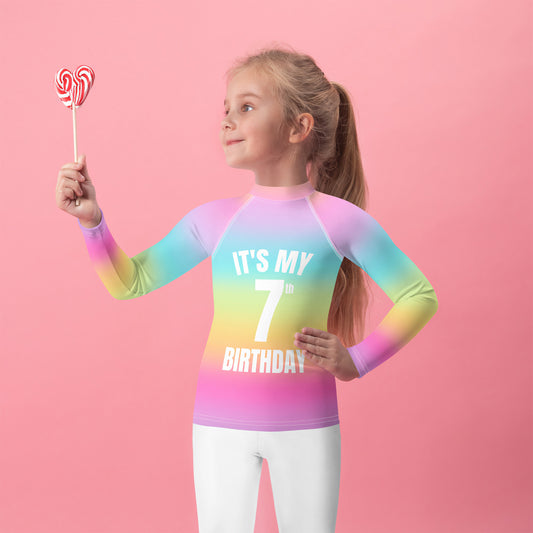 Girls Bright Rainbow Custom Age It's My Birthday Rash Guard