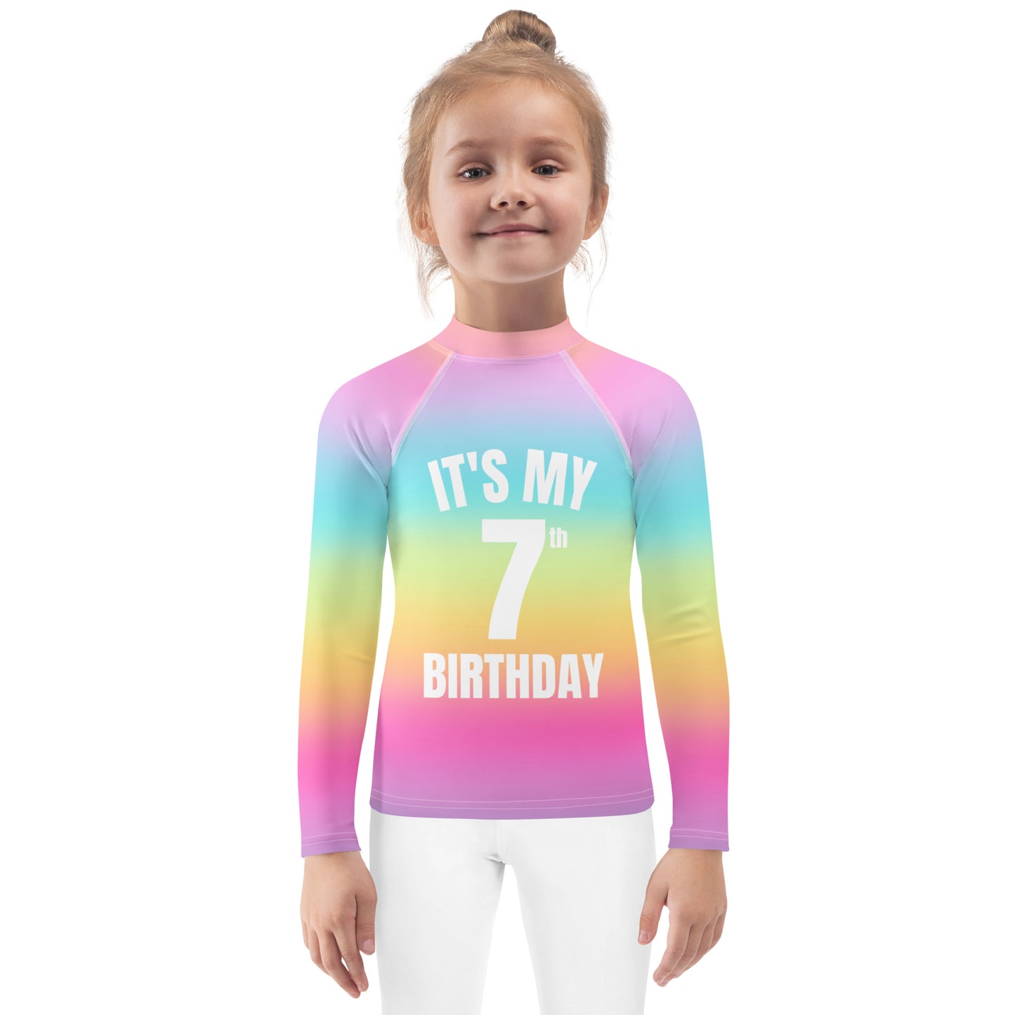 Girls Bright Rainbow Custom Age It's My Birthday Rash Guard