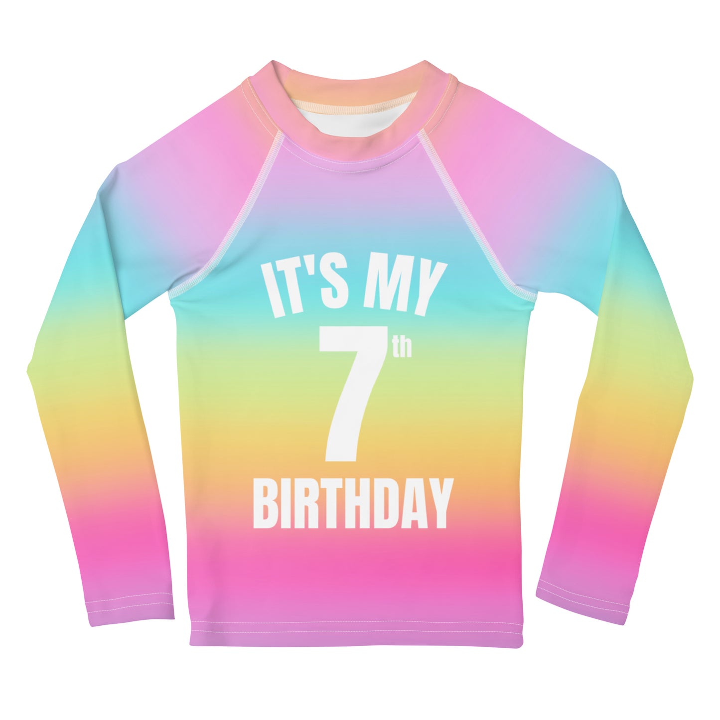 Girls Bright Rainbow Custom Age It's My Birthday Rash Guard