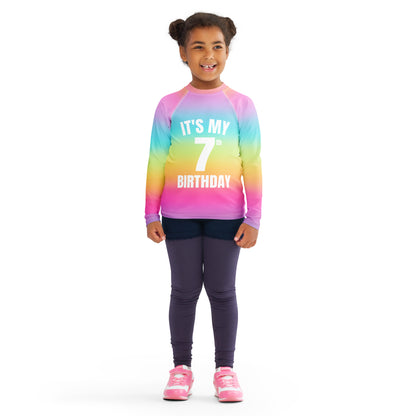 Girls Bright Rainbow Custom Age It's My Birthday Rash Guard