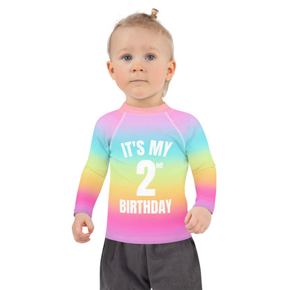 Girls Bright Rainbow Custom Age It's My Birthday Rash Guard