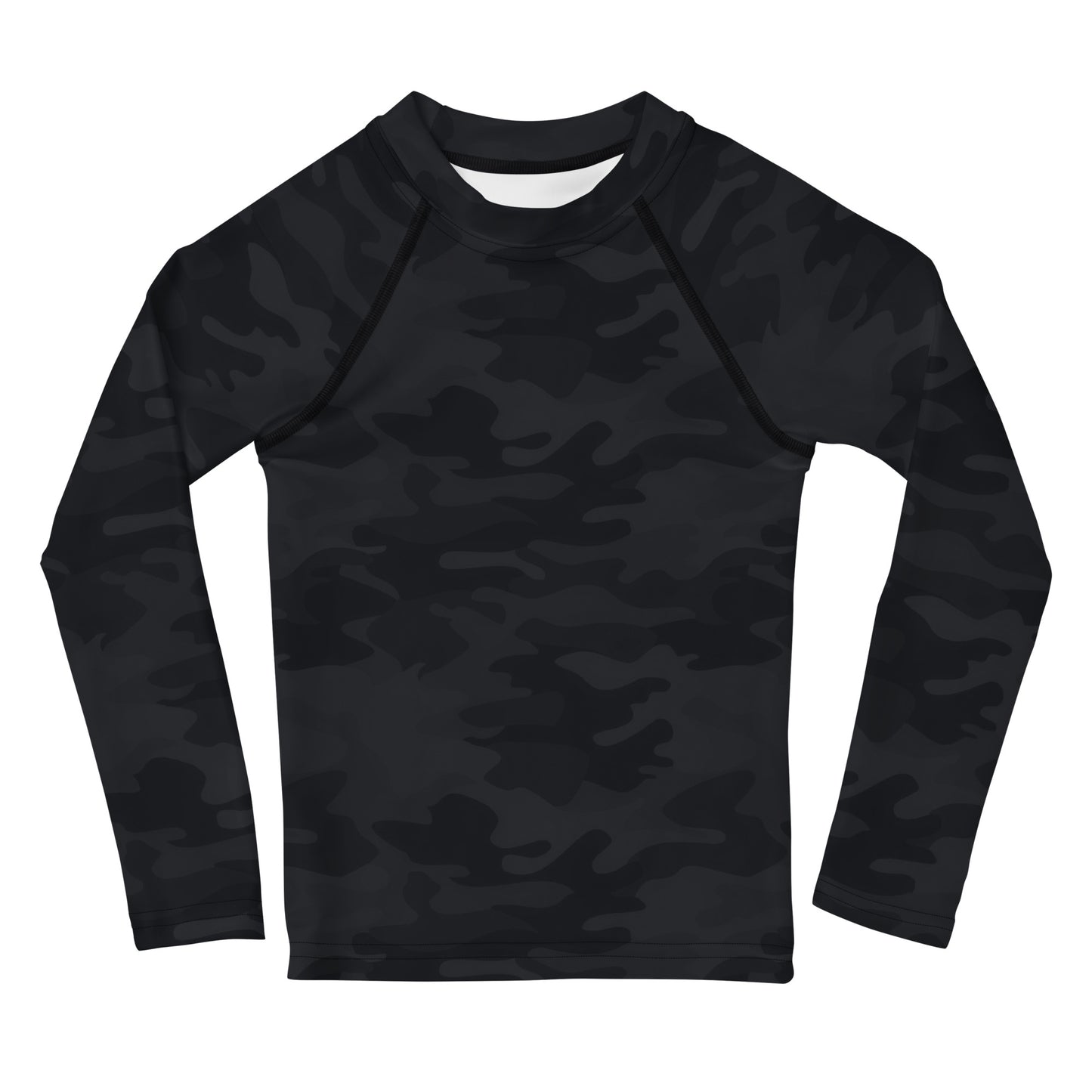 Kids Black Camouflage Long Sleeve Rash Guard Swim Shirt With UPF 50+