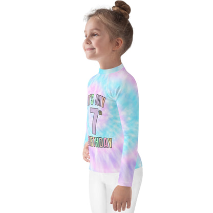 Girls Tie Dye Custom Age It's My Birthday Rash Guard