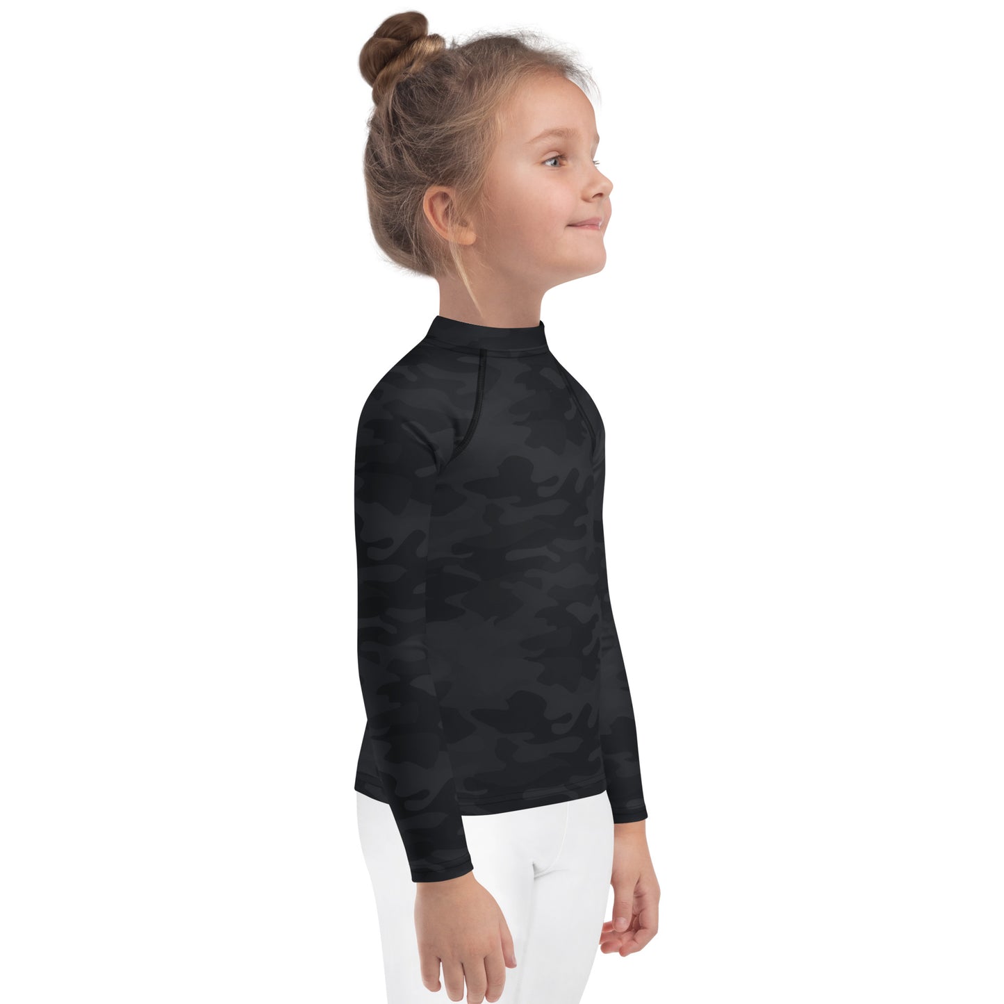 Kids Black Camouflage Long Sleeve Rash Guard Swim Shirt With UPF 50+