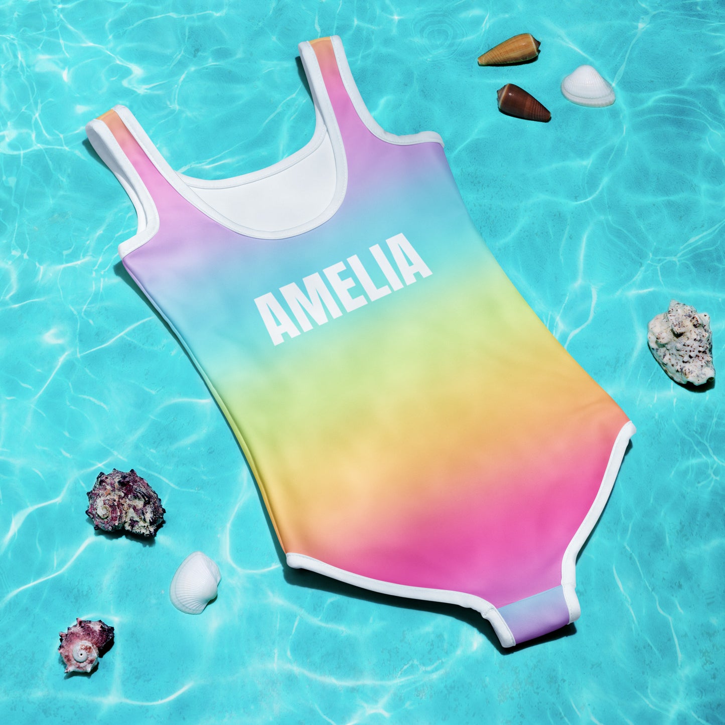 Girls Bright Rainbow Custom Age With Name On Back It's My Birthday Swimsuit