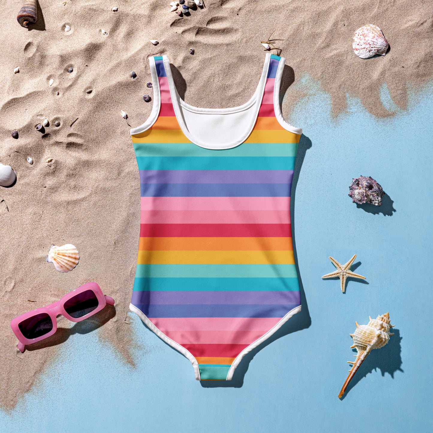 Girls Striped Rainbow Swimsuit