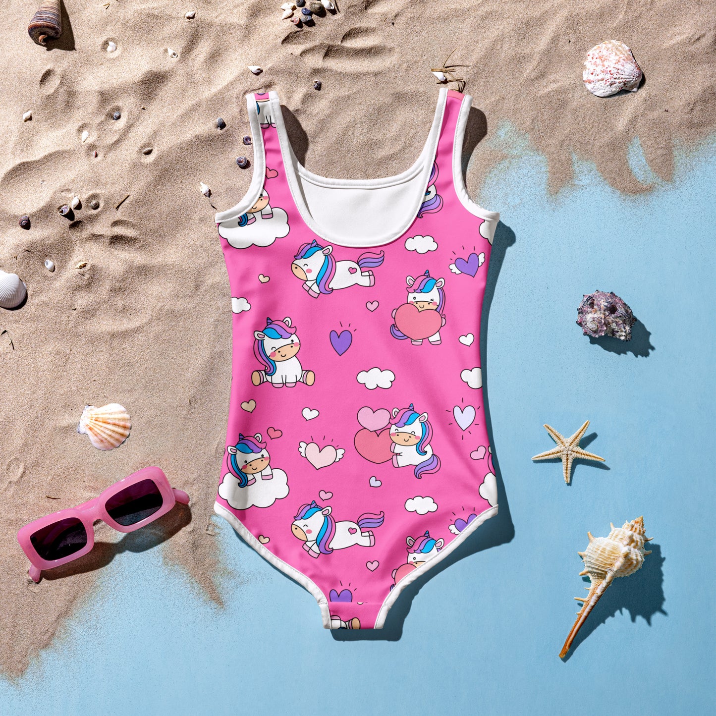 Girls Unicorn Hearts Swimsuit