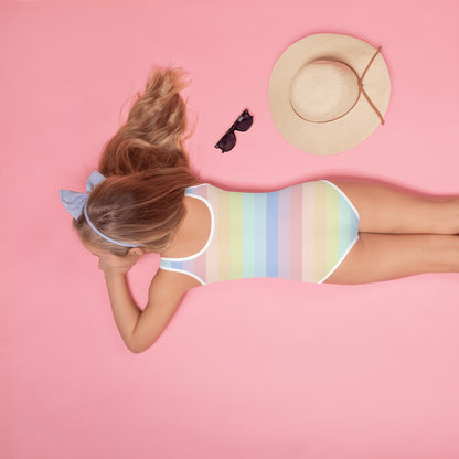 Girls Pastel Striped Rainbow Swimsuit