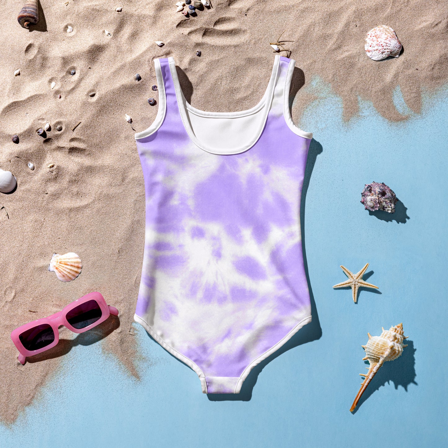 Girl Faux Purple Tie Dye Swimsuit