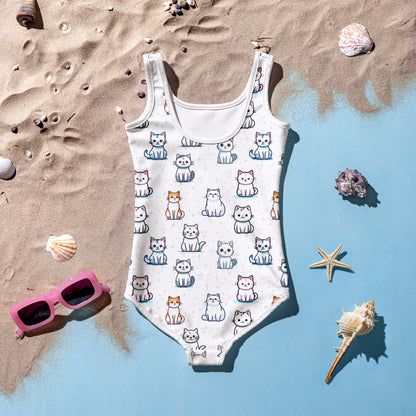 Girls Cat Pattern Swimsuit