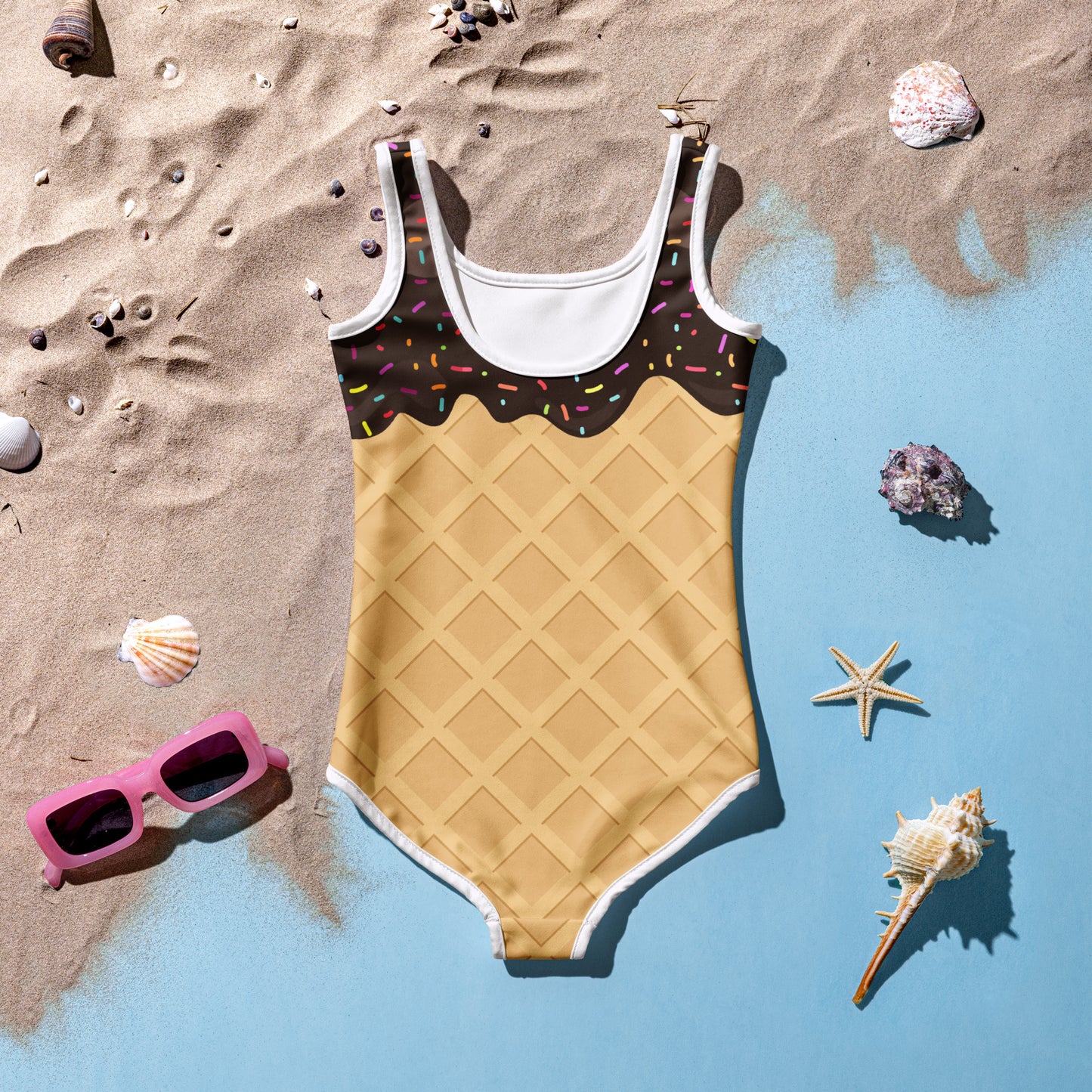 Girls Chocolate Ice Cream Waffle Cone Swimsuit