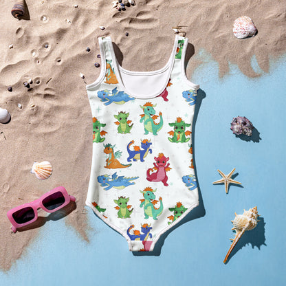 Girls Cartoon Dragons Swimsuit