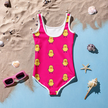 Girls Pink Duck Swimsuit