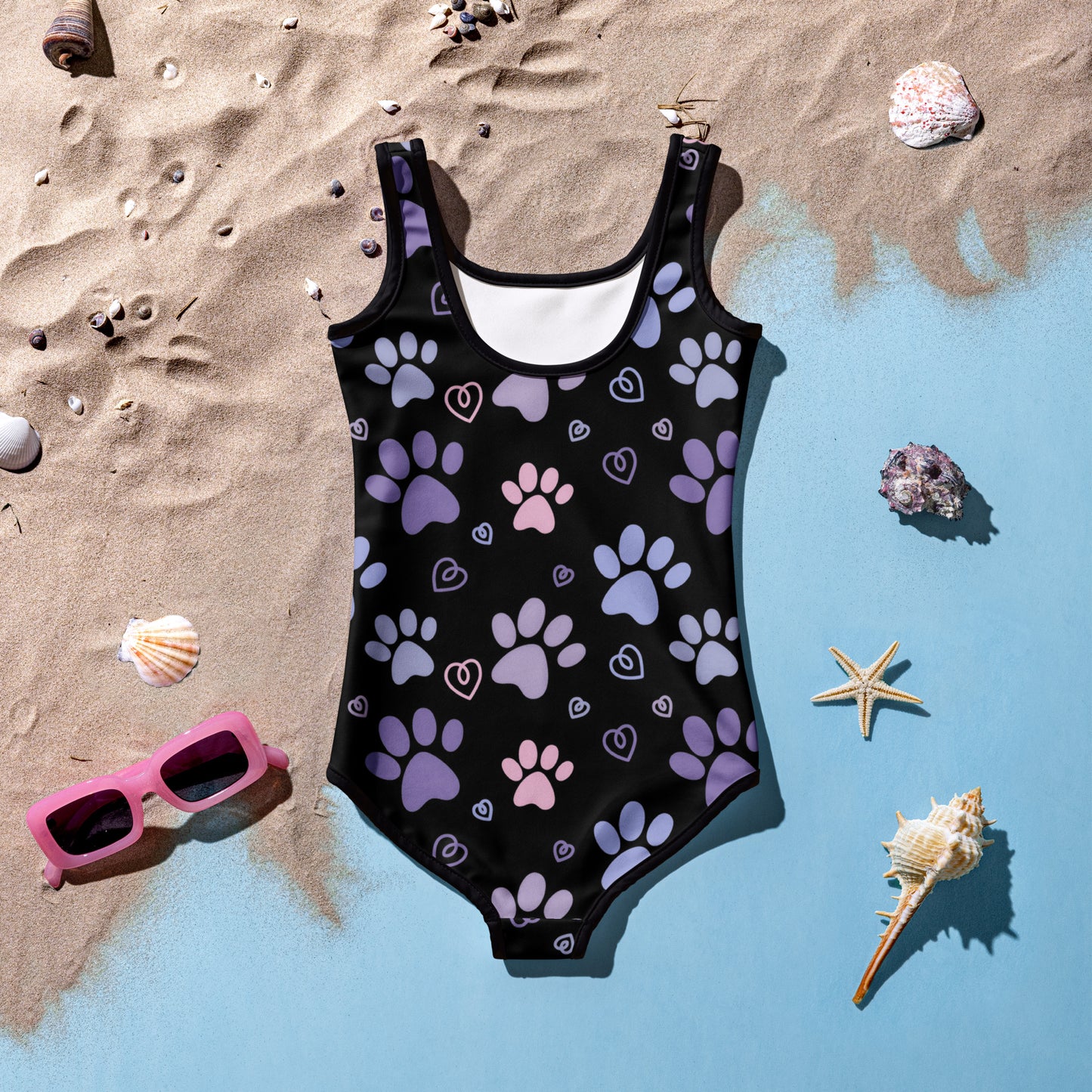 Girls Purple/Pink Paw Prints Swimsuit