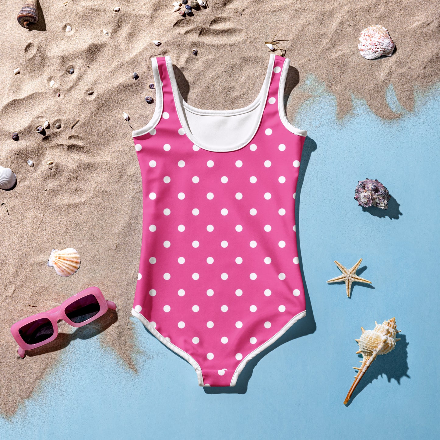 Girls Pink Polka Dots Buttery Soft Swimsuit With UPF 50+