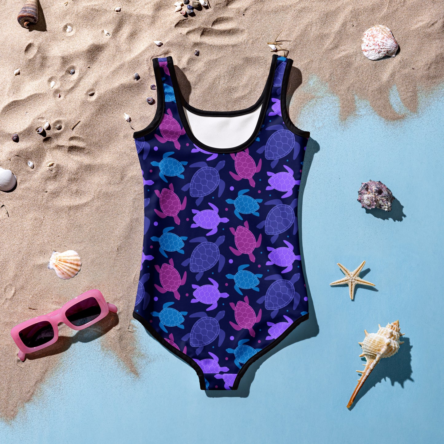 Girls Purple Turtles Swimsuit