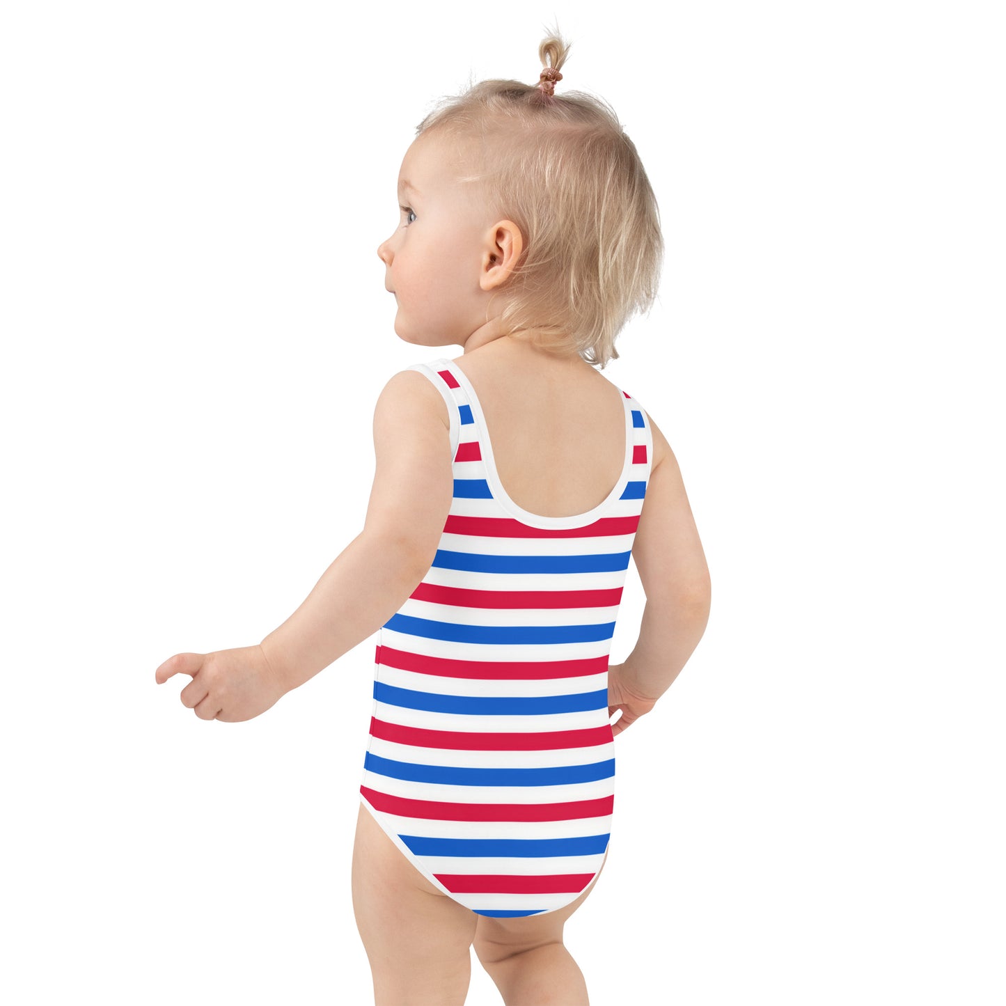 Girls Striped Red, White And Blue 4th Of July Swimsuit