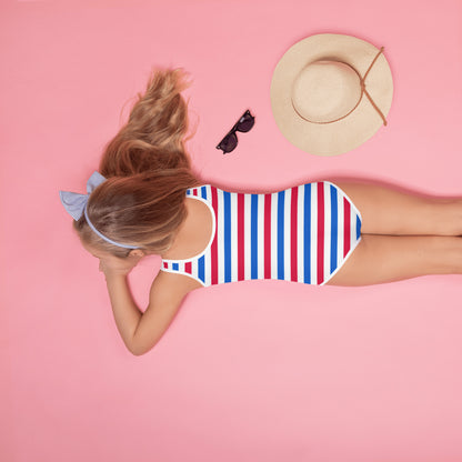 Girls Striped Red, White And Blue 4th Of July Swimsuit