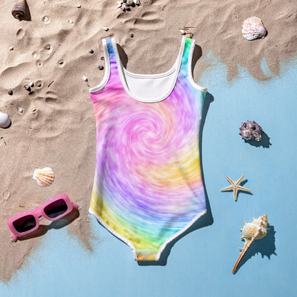 Girls Faux Rainbow Tie Dye Birthday Girl Swimsuit